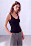 Women's Black Viscose Ribbed Strap Sleeveless T-Shirt with Lace Detail at the Neckline Mabel - 4