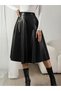 Women's high waist pleated leather skirt - 3