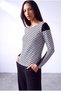 Women's Black and White Patterned Cotton Wide Crew Neck Long Sleeve Top and Blouse Megan - 4