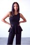 Women's Black Soft Textured Crew Neck Sleeveless Waist Zipper Detailed Skirted Flounce Blouse Joanna