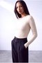 Women's Beige Jacquard Crew Neck Long Sleeve Slim Ribbed Blouse Chantal