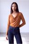 Women's Light Brown Viscose Draped Collar Long Sleeve Button Detailed Blouse Felicia - 4
