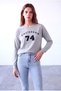 Women's Gray Melange Viscose Blended Crew Neck Long Sleeve Printed Sweatshirt Natalie - 4