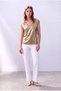 Women's Shimmering Metallic Gold Modal V-Neck Short Sleeve Shoulder Stone Detailed Blouse Shauna - 3