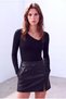 Women's Black Jacquard Asymmetrical V-Neck Long Sleeve Blouse Dervla - 5