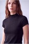 Women's Black Viscose Half Turtleneck Short Sleeve Double Sleeve Detailed Blouse Donna - 3