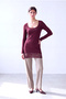 Women's Burgundy Cotton Square Neck Long Sleeve Skirt Lace Detailed Long Blouse Mila