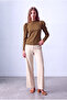 Women's Khaki Embossed Textured Stand Collar Long Balloon Sleeve Back Button Closure Blouse Lia - 2