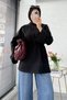 Side Slit Detail Waist-Tied Basic Blouse - Black - 6
