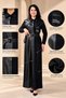 Women's Black Asymmetrical Leather Detailed Buttoned Long Dress Winter - Steel Knitted Fabric Belted Buttoned Long Dress for Winter - 7
