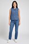 Women Spread Collar Sleeveless Denim Tank Top, Blue - 2