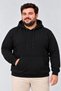 Men's Oversized Three-Thread Ribbed Hooded Kangaroo Pocket Winter Sweatshirt - Black Mar