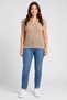 Women Split Neck Sleeveless Eyelet Top, Tan - 2