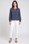 Women Tie Neck Long Sleeve Solid Blouse, Slate Blue - 2
