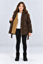 Girl's Hooded Belted Quilted Winter Coat Black Brown Beige Ak4300 - 3