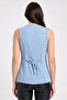 Women Round Neck Sleeveless Denim Waistcoat, Light Blue - 4