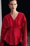 Bidens V-Neck Waist Pleated Detailed Buttoned Red Shirt - 3
