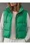 Pea Green Stand-Up Collar Double Pocket Short Puffer Vest - 4