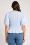 Women Square Neck Balloon Sleeve Textured Top, Light Blue - 4