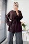 Side Slit Detail Waist-Tied Basic Blouse - Brown - 7