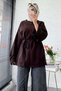 Side Slit Detail Waist-Tied Basic Blouse - Brown - 2