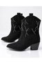 Women's Black Stone Western Cowboy Boots Pointed Toe Thick Heeled Boots - 5
