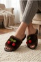 Women's Brown Cherry Detailed Furry Plush Slippers - 3