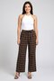 Women Regular Fit Plaid Wide Leg Pants, Brown - 2
