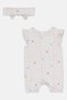 Toddlers Girl 2 Pcs Floral Print Rompers With Headband Set, White - 3