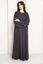 Charcoal Grey Abaya with Vertical Contrast Stitch Panel - 2
