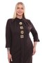 Women's Plus Size Judge Collar Gold Button Detailed Three-Quarter Sleeve Midi Dress - 2