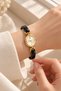 Ganios Black Cord Gold Color Geometric Case Stone Detailed Minimal Women's Wristwatch - 4