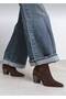 Women's Bitter Brown Suede Cowboy Boots Pointed Toe Short Heeled Western Stylish Casual Boots - 5