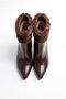 Women's Brown Winter Patent Leather Fur Zippered Pointed Toe Thin Heeled Boots Atel - 5