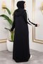 Bird's Eye Stripe Detail Sports Poncho Black - 4