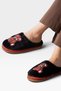 Women's Plaid Patterned Soft Plush House Slippers with Teddy Bear Figure Black - 3