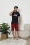Plaid Patterned Double Combination Short Sleeve Shorts Navy Blue Men's Pajama Set / Lover's Combination & Dowry Pajamas - 2