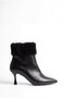 Women's Black Winter Patent Leather Fur Zippered Pointed Toe Thin Heeled Boots Atel - 2