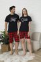 Plaid Patterned Double Combination Short Sleeve Shorts Navy Blue Men's Pajama Set / Lover's Combination & Dowry Pajamas - 4