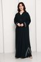 Emerald Celestial Crystal Abaya I Deep Forest Green Open Front Luxury Abaya with Star Scatter - 2
