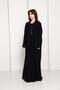 Black Open Abaya with Asymmetrical Floral Bead & Ribbon Embellishment - 2