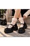 Women's Black Shiny Thick Serrated Sole College Style Harajuku School Shoes - 3