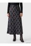 Black A-Line Skirt with Elastic Waist and Diamond Pattern - 2