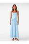 Shiny Sandy Fabric Accessories Gathered Slim Fit U-Neck Strap Long Dress