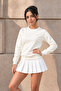 Women's Long Sleeve Comfort Ecru Loose Sweatshirt - 3
