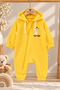 Baby 100% Cotton Yellow Hooded Skateboard Duck Printed Zippered Baby Jumpsuit - 2