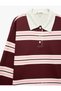 Comfortable Fit Long Sleeve Buttoned Striped Polo Collar Sweatshirt - 3