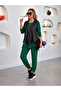 Women's long sleeve crew neck viscose two thread blouse pants and crack leather vest three piece set - 2