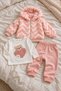 Baby Girl 3-Piece Set Teddy Bear Heart Detailed Hooded Cardigan Long Sleeve Top and Bottom Set - 4