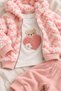 Baby Girl 3-Piece Set Teddy Bear Heart Detailed Hooded Cardigan Long Sleeve Top and Bottom Set - 5